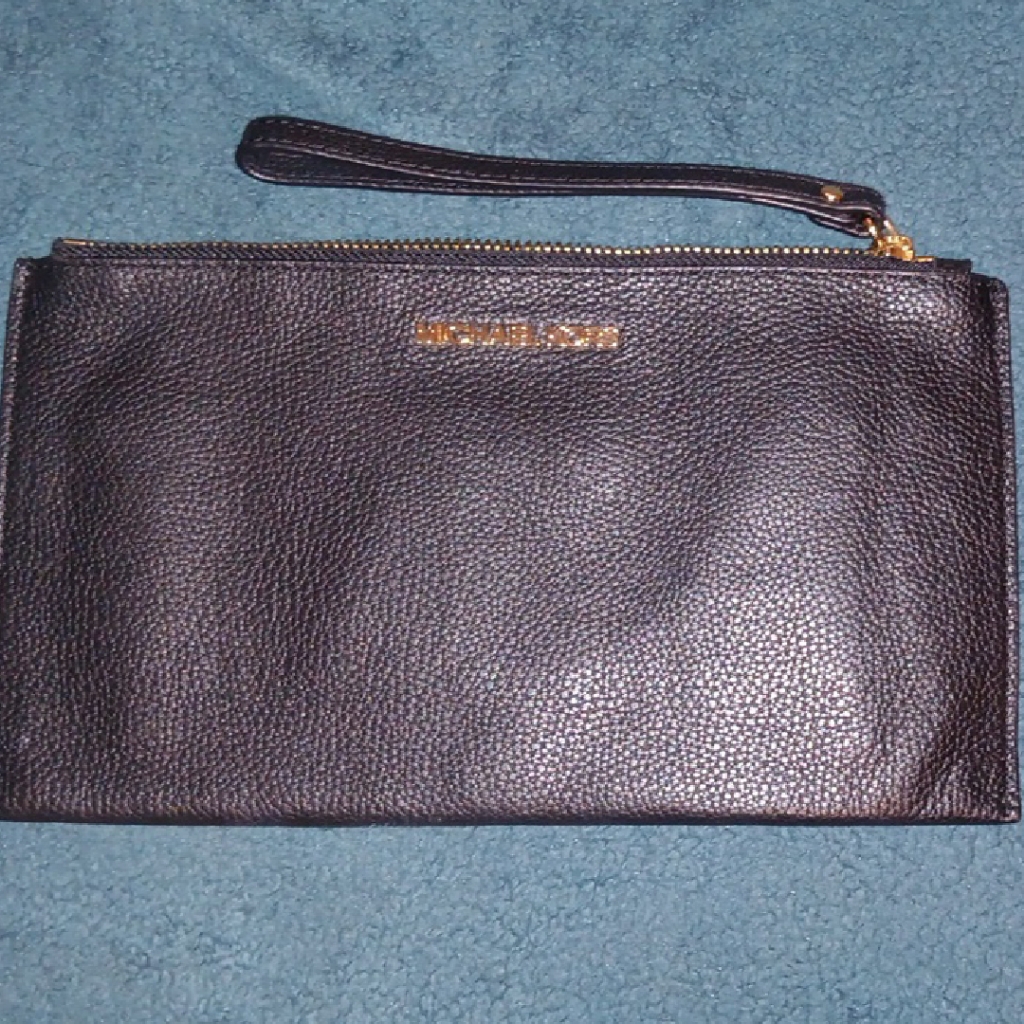 Black Leather Wristlet Clutch Michael Kors